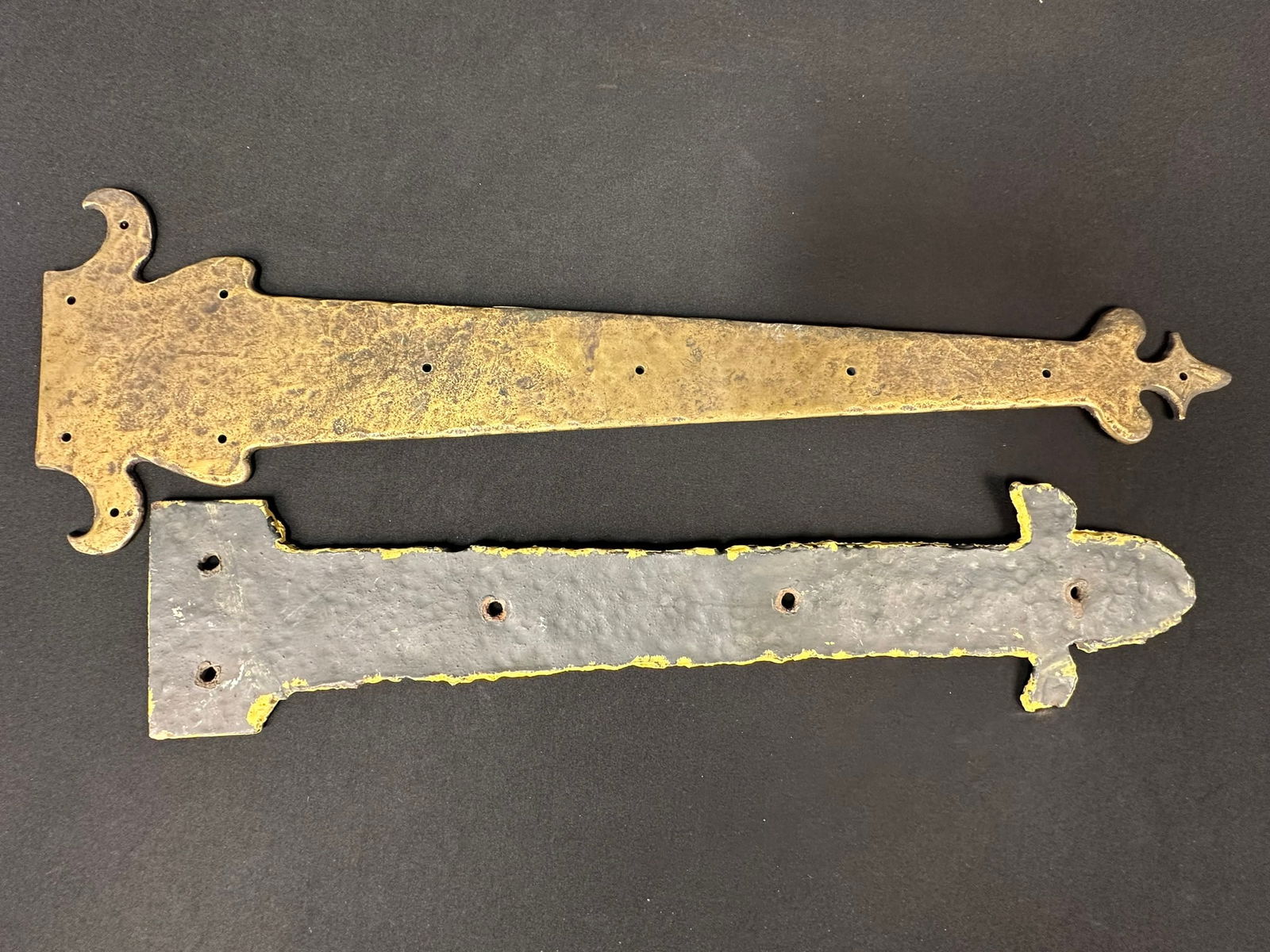 Lot of 2 Late 1800s Hammered Brass & Wrought Iron Strap Hinges (1 of 10)