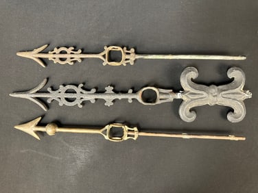 Lot of 3 Weather Vane Directional Brass Cast Iron Rods Fleur De Lis