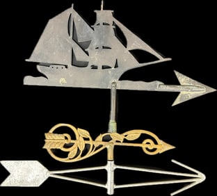 Lot of 3 Early 1900s Ornate Directional Weather Vane Rods Brass Cast Iron