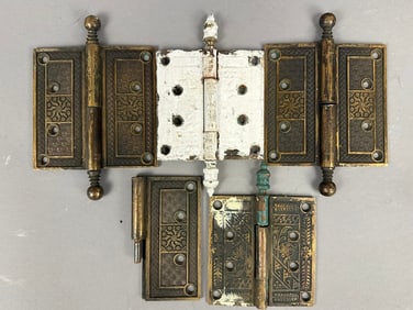 Fantastic Lot of 4 Beautiful Ornate Late 1800s Victorian Brass Door Hinges