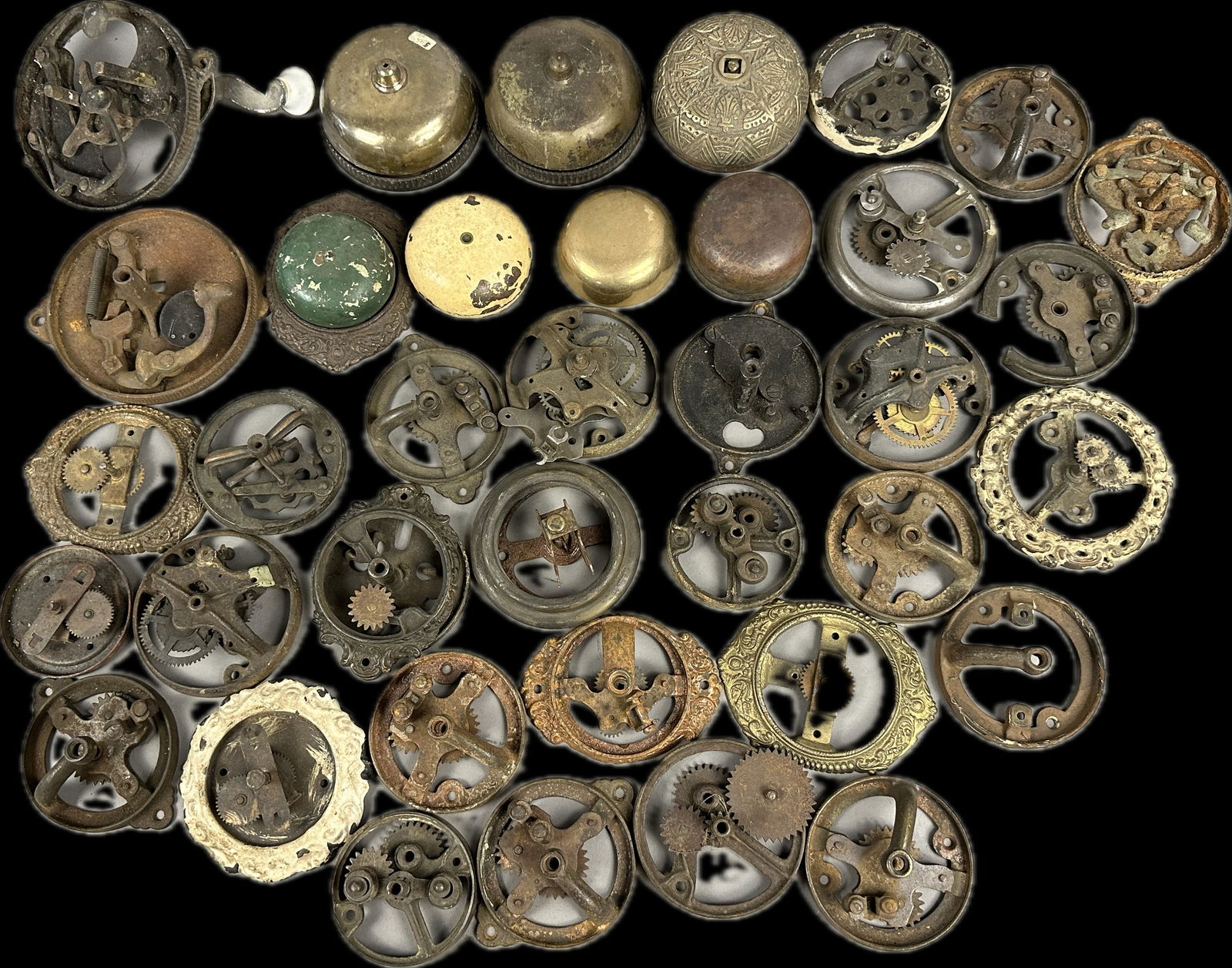 Huge Lot of 36 Late 1800s Cast Iron Door Bell Assemblies (1 of 6)