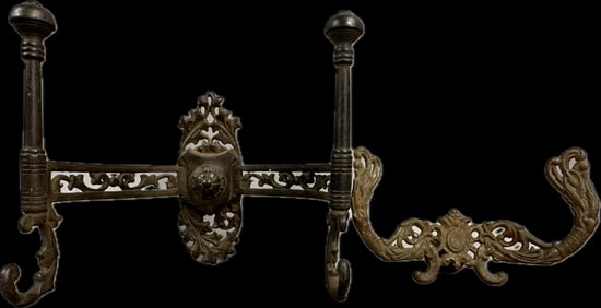 Pair Antique Eastlake 1880s Cast Iron Coat & Hat Ornate Wall Hanging Hooks