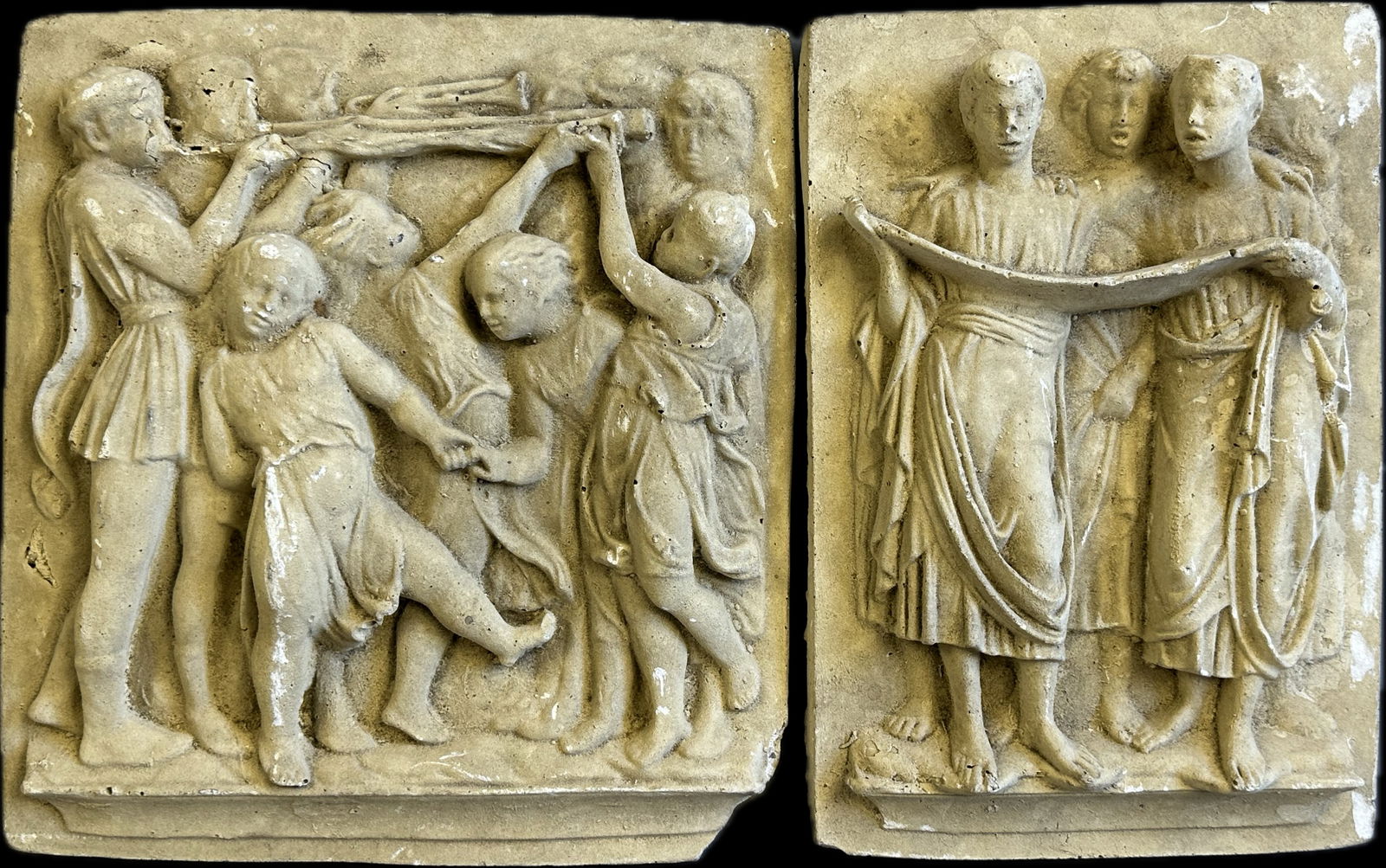 Pair Late 1800s Heavy Plaster Figural Musical Motif Trim Pieces Benton Harbor Music Hall (1 of 10)