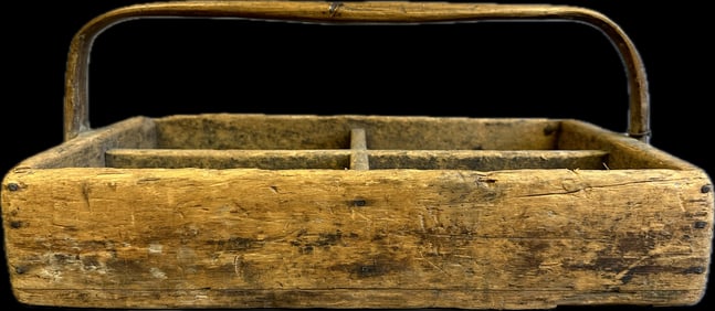 Late 1800s Bentwood Handle Divided Carrying Ferrier Tote