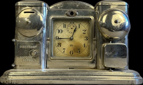 Antique 1910 Darche Mfg. Co Chicgao Stainless Steel Alarm Clock Coin Operated