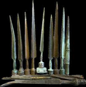 Lot of 12 Antique Original Brass Weathervane Lightning Rod Spear Tip Top Finials Lot #3