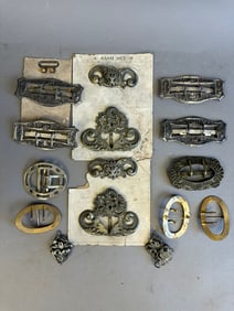 Fantastic Lot 15 Early 1900s Antique Ornately Decorated Ladies Metal Sash Buckle