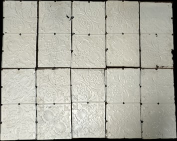Fantastic Lot 10 Heavily Embossed Eastlake Victorian Era White Painted Tin Ceiling Tile Pieces