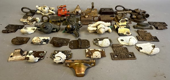Lot of 19 Eastlake Victorian Window Latch Lock Assemblies Ornately Decorated Brass