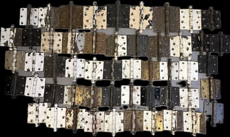 Huge Lot of 52 Antique Mostly Brass Door Hinges