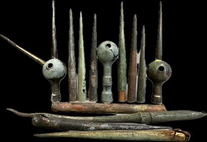 Lot of 13 Antique Weathervane Lightning Rod Round Tip Speers Zinc Brass Steel