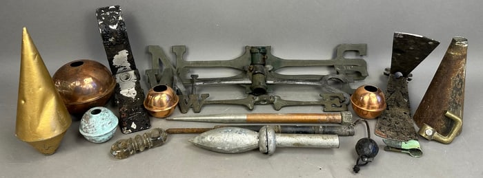 Huge Lot of 19 Antique Weathervane Lightning Rod Directional Pieces Balls