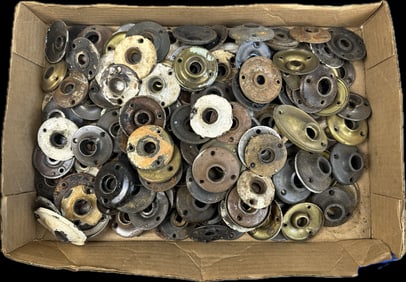 Huge Lot of 174 Antique Brass Nickel Plated Pieces Door Knob Escutcheons