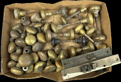 Huge Lot of 43 Brass Victorian Eastlake 8 Sets Door Knobs Door Lock Assemblies
