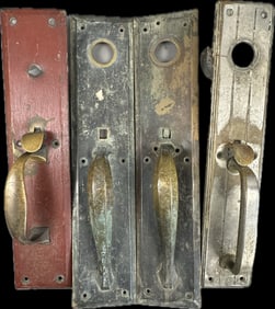 Lot of 4 Antique Brass Antique Door Handles Thumb Latch 1 Matching Pair