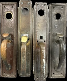 Lot of 4 Antique Brass Antique Door Handles Thumb Latch 2 Matching Pair
