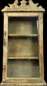Antique Late 1800s Make Do Display Case 3 Shelf Glass Front Old Painted Surface