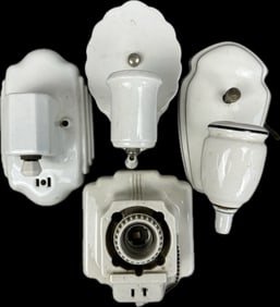 4 Piece Antique Early 1900s Porcelain Glass Lamp Wall Sconces