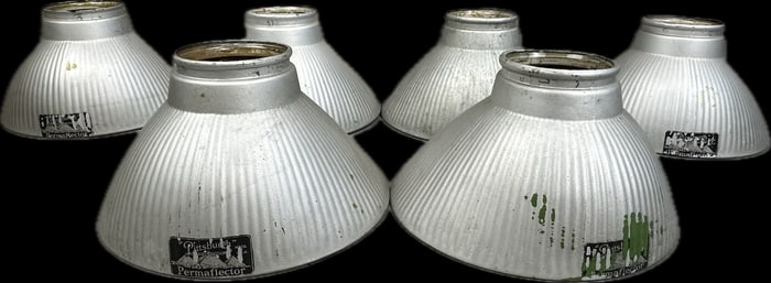 6 Piece Antique Early 1900s NOS Rippled Glass Pittsburgh Permaflector Lamp Shades
