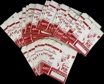 Huge 1940s NOS 50 Piece Lot Majorette Popcorn Paper Box Movie Theatre