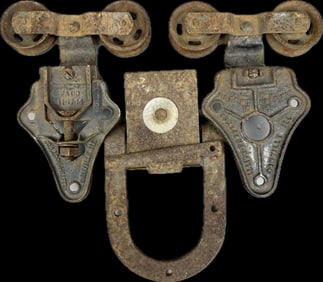 3 Piece Antique Barn Door Trolley Roller Cast Iron Hardware Allith Prouty Pair