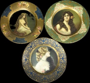 3 Piece Antique Early 1900s Vienna Art Plates Budweiser Inn Philly Anheuser Busch Malt Nutrine Nude