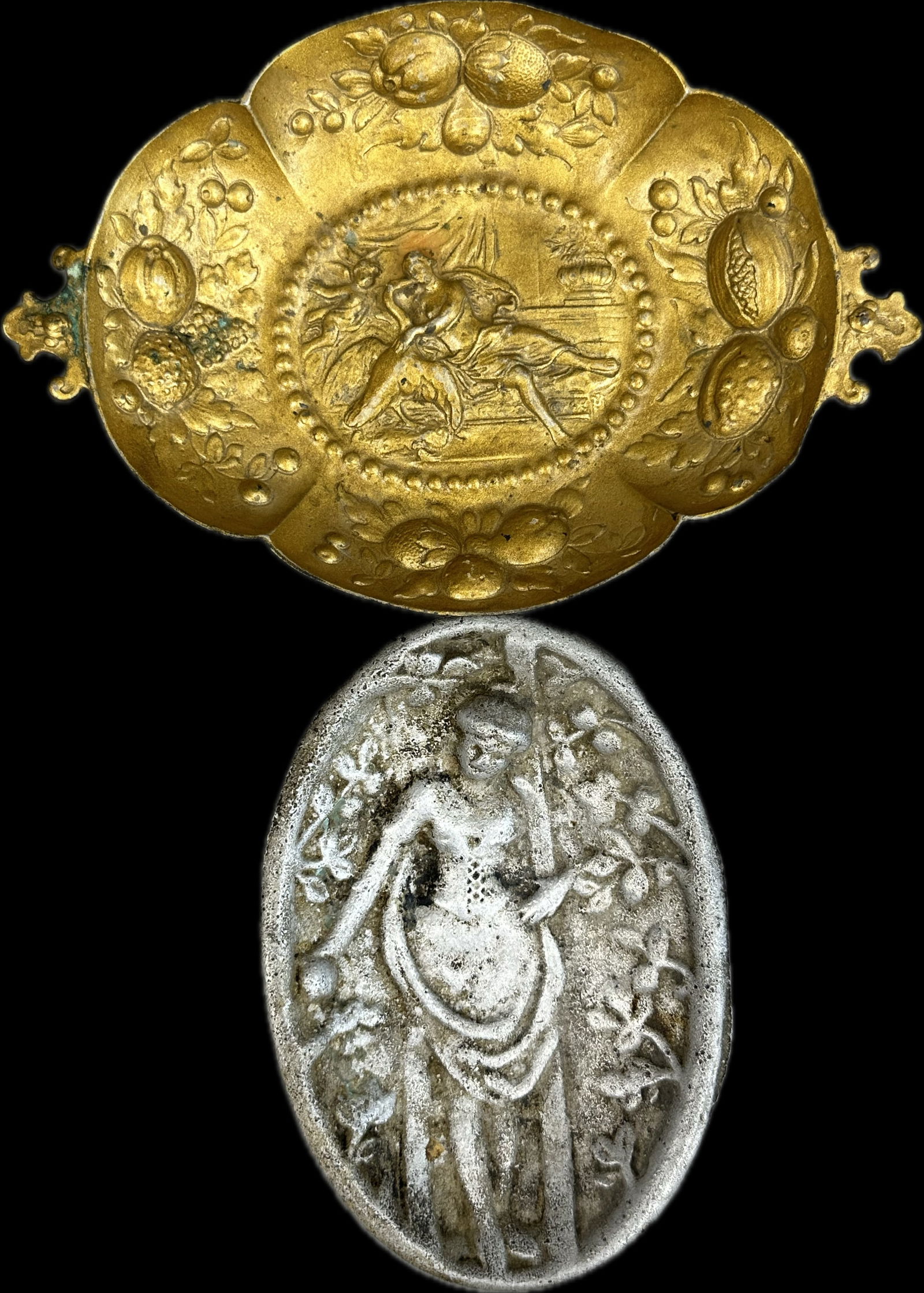 2 Piece Lot Antique Metal Art Noveau Trinket Trays Heavily Decorated (1 of 10)