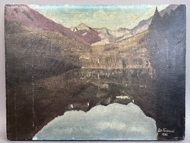 Beautiful Landscape Mountain Range Oil On Canvas Signed Carl Friedrich 1933