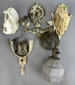 5 Piece Lot Antique Eastlake Victorian Cast Iron Light Metal Fixture Lamp Sconce
