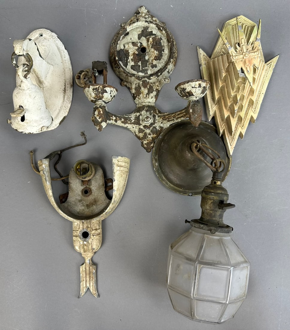 5 Piece Lot Antique Eastlake Victorian Cast Iron Light Metal Fixture Lamp Sconce (1 of 14)