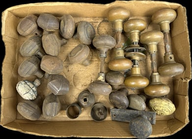 Huge 29 Piece Lot Unusual Hexagon Shaped Door Knobs Brass Sets Single Knobs
