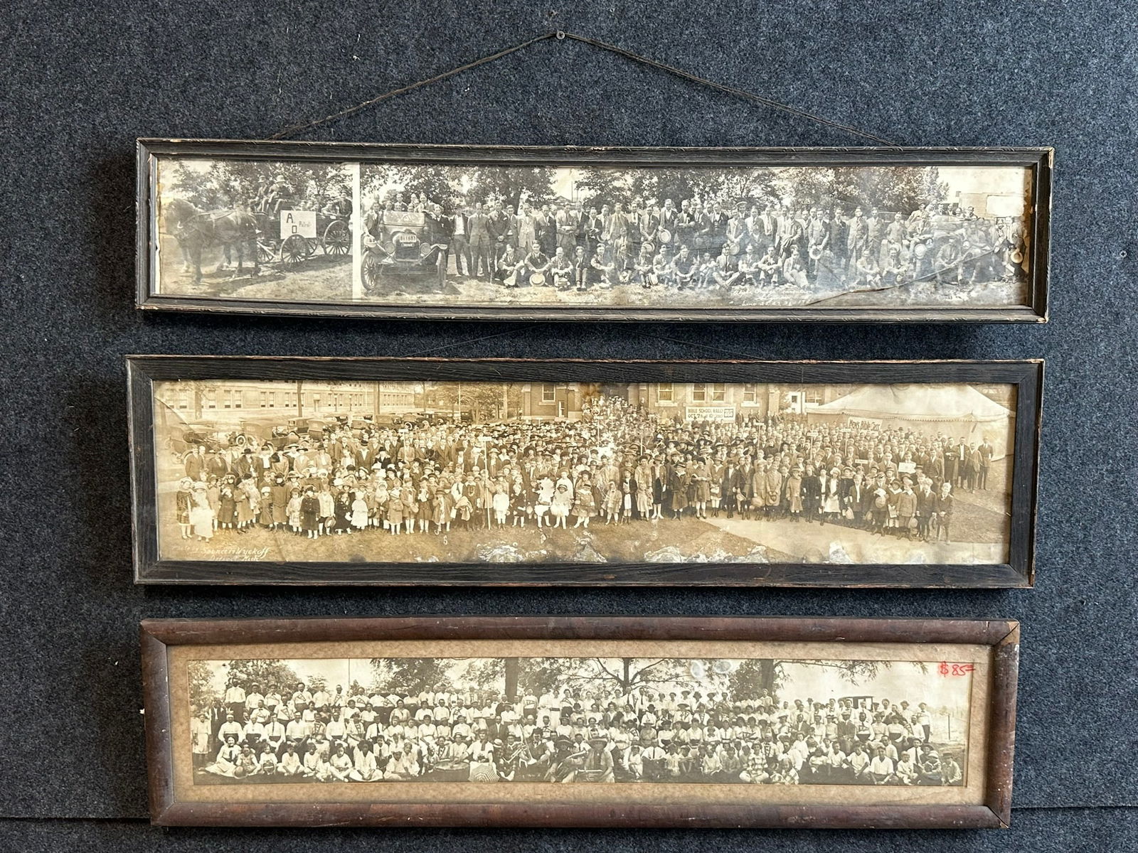 3 Piece Antique Early 1900s Yard Long Framed Photographs Ohio Michigan Detroit AO Patrol Church (1 of 14)