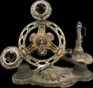 2 Piece Antique Eastlake Victorian Hanging Lighting Lot Brass Fixtures