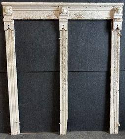 19th Century Eastlake Victorian Ornate White Chippy Paint Double Window Surround Full Length Windows