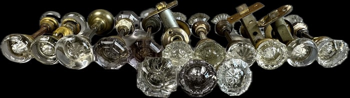 25 Piece Lot Antique Eastlake Victorian Glass Brass Door Knobs 11 Matching Sets