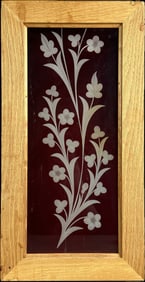 Antique Ruby Red Etched Floral Framed Window