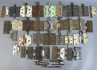 Lot 36 Late 1880s Eastlake Victorian Cast Iron & Brass Ornate Hinges