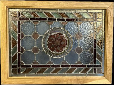 Beautiful Antique Multi Color Leaded Stained Glass Sundial Pattern Window