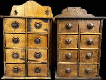 2 Piece Lot Antique 8 Drawer Wooden Spice Cabinets