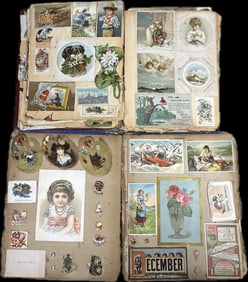 2 Piece Victorian Scrapbook Lot 250+ Trade Cards Santa Dog Cats