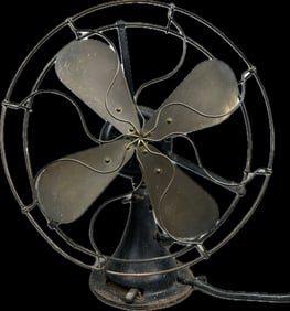 Antique 17" Diameter Wire Cage Brass 4 Blade 3 Speed Electric Fan