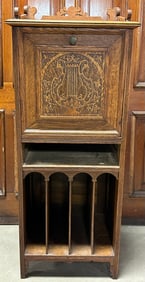 Beautifully Inlay Decorated Victorian Quarter Sawn Oak Drop Front Music Cabinet