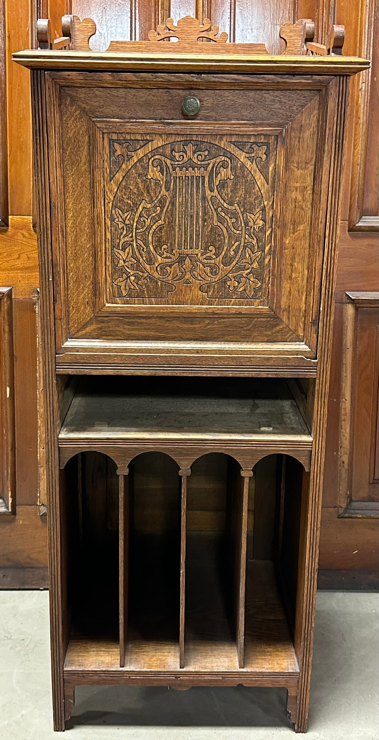 Beautifully Inlay Decorated Victorian Quarter Sawn Oak Drop Front Music Cabinet (1 of 11)