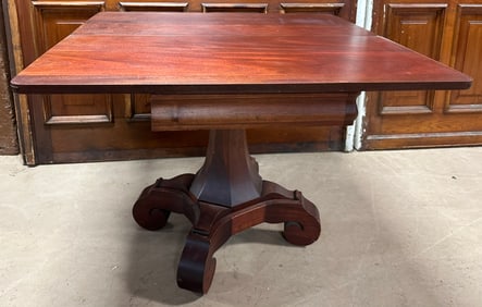 19th Century Rotating Folding Top Empire Parlor Table Mahogany Wood Pedestal Base
