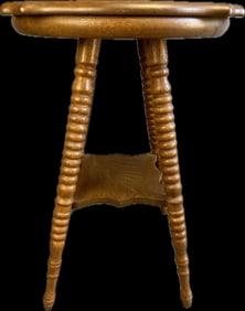 Victorian Antique Parlor Table Tiger Oak Twist Legs Unique Top Lower Shelf