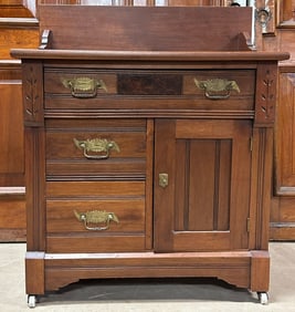 Beautiful Eastlake Victorian Walnut Wash Stand Drawer & Door