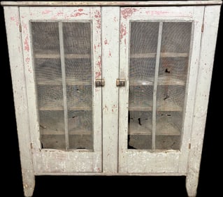 Wonderful 19th Century Blue Painted Screened Primitive Pie Safe