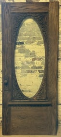 Beautiful Antique Victorian Era Oak Heavily Decorated Front Door Oval Glass
