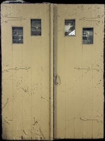 Antique Victorian Era Matching Set Cottage Double Door Original Strap Hinges Hardware Mauve Paint