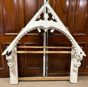 Antique Eastlake Victorian Gothic White Painted Gingerbread Pediment Altar Arch